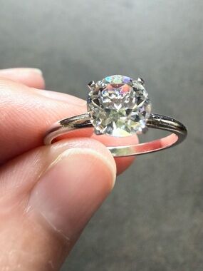 Classic Solitaire Round-Cut Clear Stone Faux Engagement Ring Silver Tone 8.5